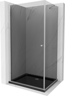 Mexen Pretoria Duschkabine öffnend 70 x 120 cm, Graphit, Chrom + Flat Duschwanne, schwarz - 852-070-120-01-40-4070