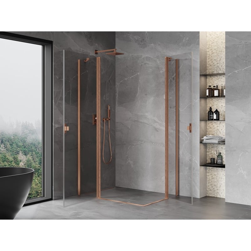 Mexen Mist Duo Duschkabine schwenkbar 115 x 85 cm, transparent, gebürstetes Kupfer - 8A4-115-085-65-00