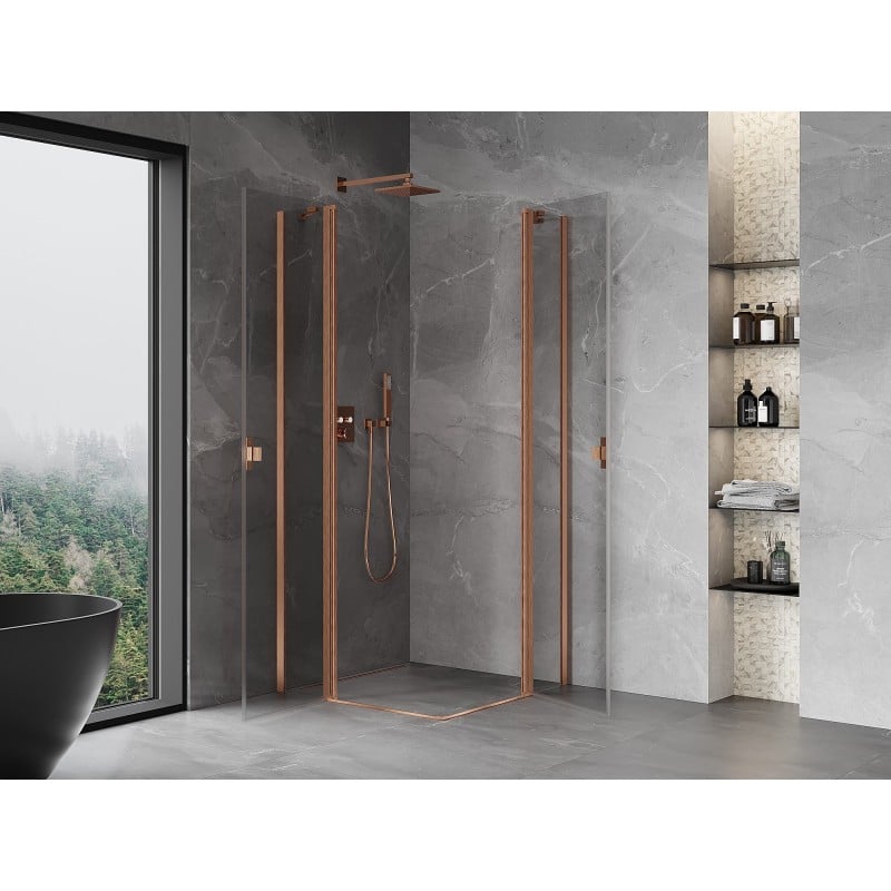 Mexen Mist Duo Duschkabine schwenkbar 90 x 90 cm, transparent, gebürstetes Kupfer - 8A4-090-090-65-00
