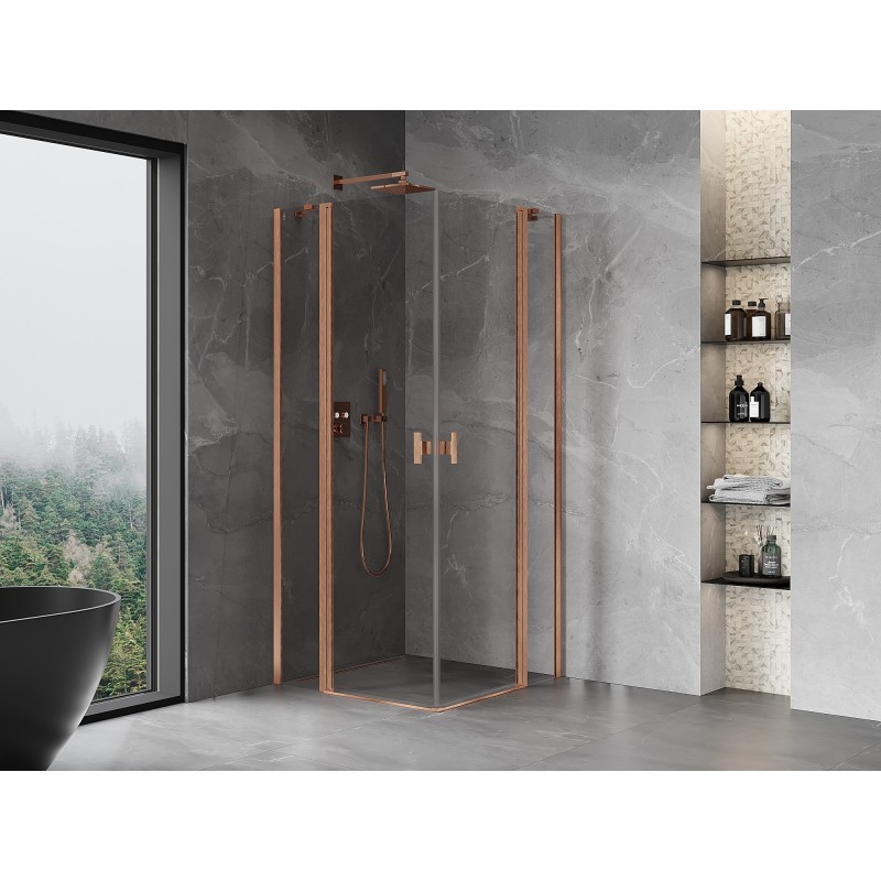 Mexen Mist Duo Duschkabine zum Öffnen 95 x 95 cm, transparent, gebürstetes Kupfer - 8A4-095-095-65-00