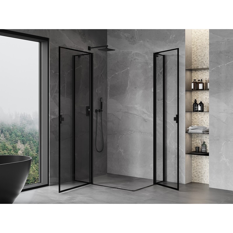 Mexen Mist Duo Duschkabine schwenkbar 75 x 70 cm, schwarzer Rahmen, schwarz - 8A4-075L-070P-70-70