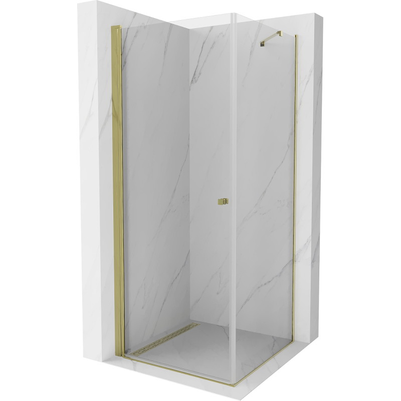 Mexen Pretoria schwenkbare Duschkabine 100 x 100 cm, transparent, gold - 852-100-100-50-00