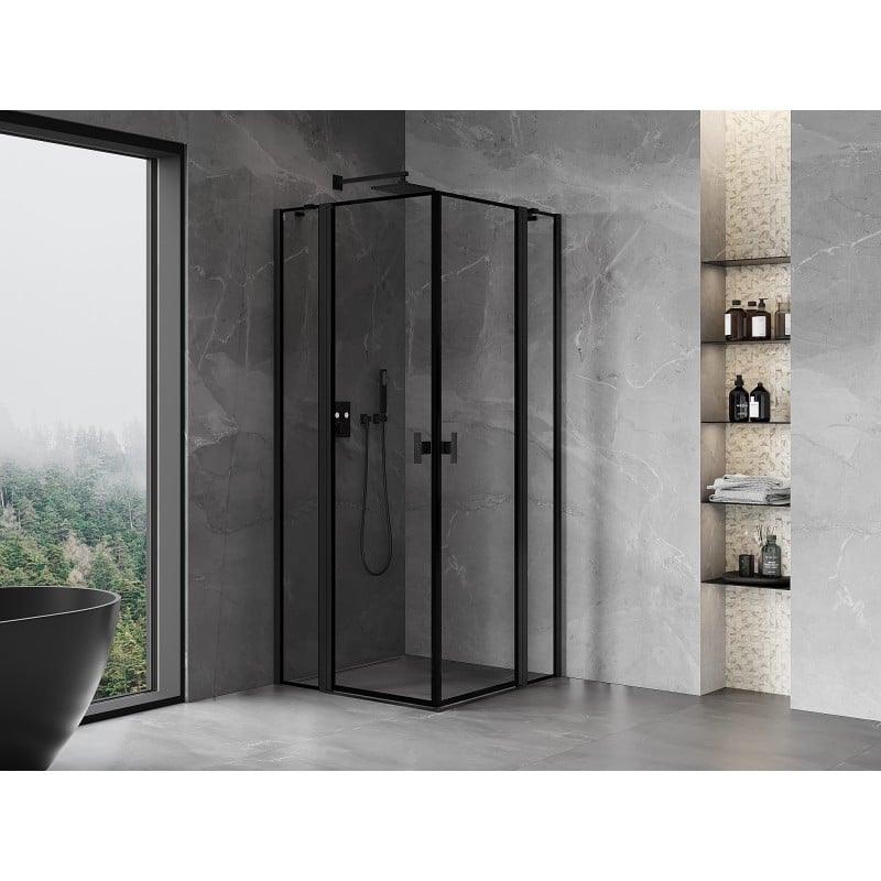 Mexen Mist Duo Duschkabine schwenkbar 85 x 85 cm, schwarzer Rahmen, schwarz - 8A4-085L-085P-70-70