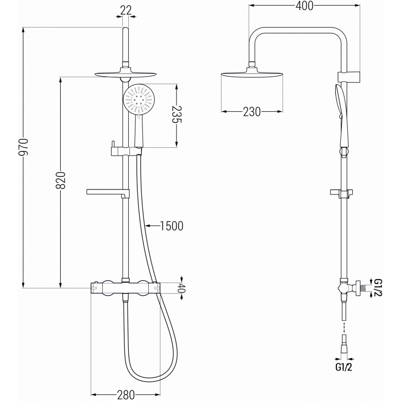 Mexen KX33 Überputzte Duschgarnitur mit Regenbrause und Thermostatarmatur, schwarz - 771503391-70
