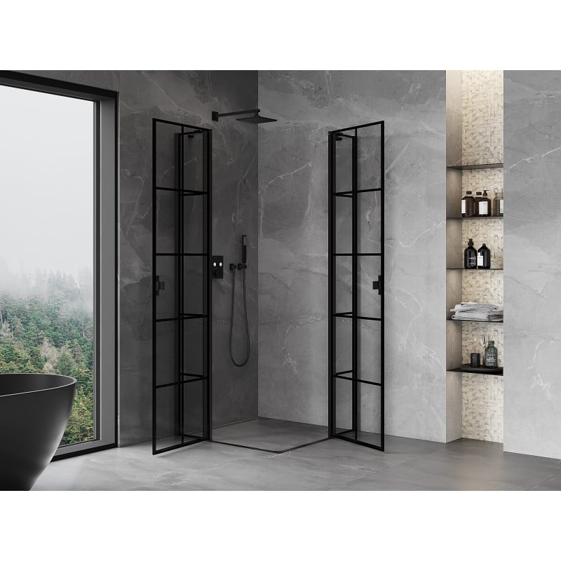 Mexen Mist Duo Duschkabine schwenkbar 70 x 70 cm, schwarzes Gitter, schwarz - 8A4-070L-070P-70-77
