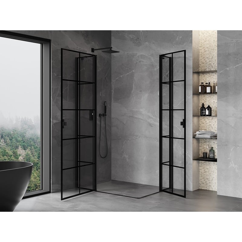 Mexen Mist Duo Duschabtrennung schwenkbar 95 x 70 cm, schwarzes Gitter, schwarz - 8A4-095L-070P-70-77