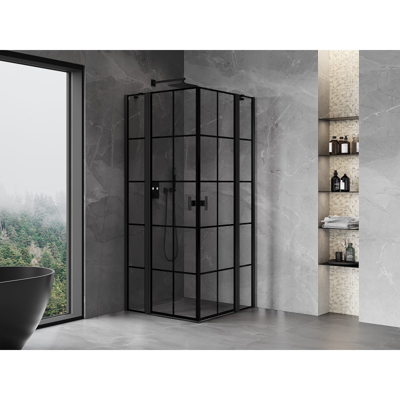 Mexen Mist Duo Duschkabine Pendeltür 85 x 85 cm, schwarzes Gitter, schwarz - 8A4-085L-085P-70-77