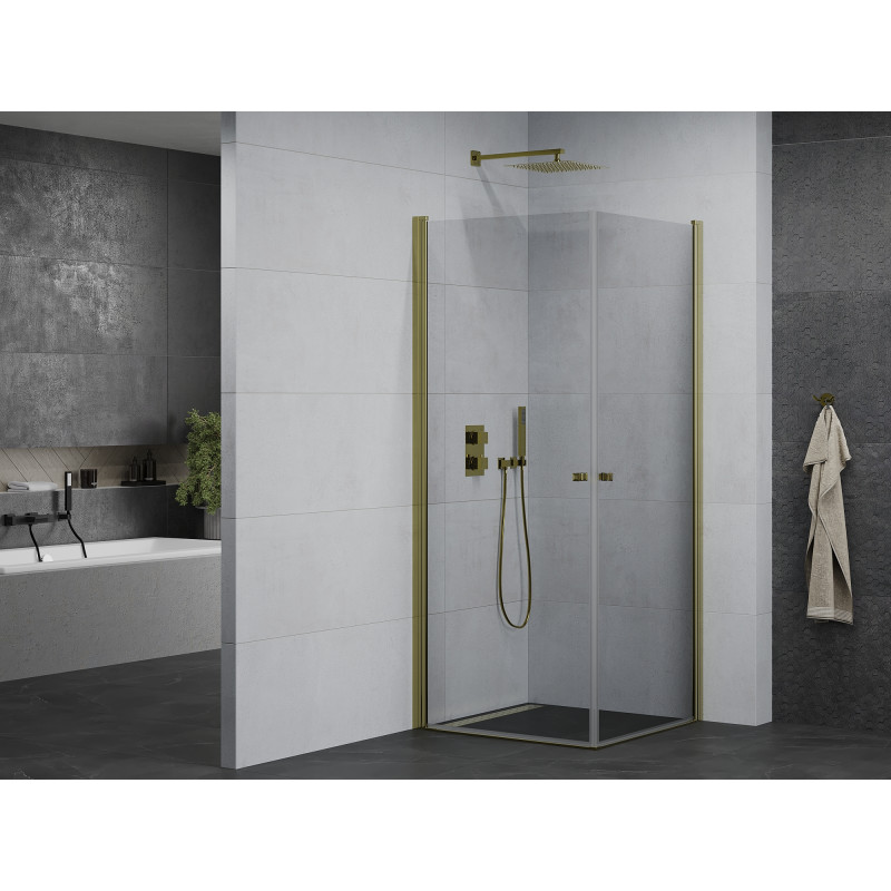 Mexen Pretoria Duo Duschkabine schwenkbar 100 x 100 cm, transparent, gold - 852-100-100-50-00-02