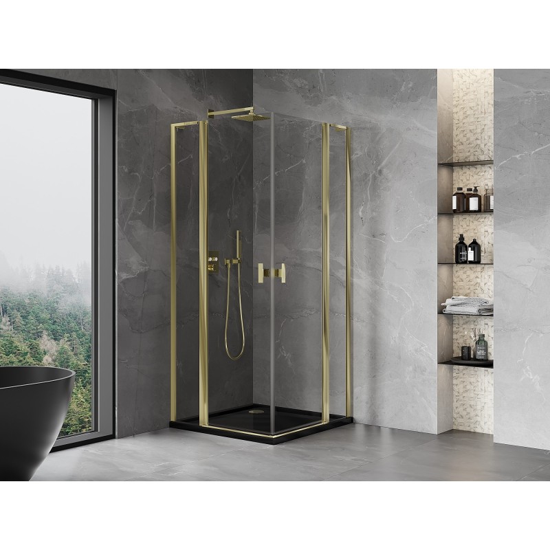 Mexen Mist L Duo Duschkabine schwenkbar 115 x 115 cm, transparent, gold - 8A4L-115-115-50-00