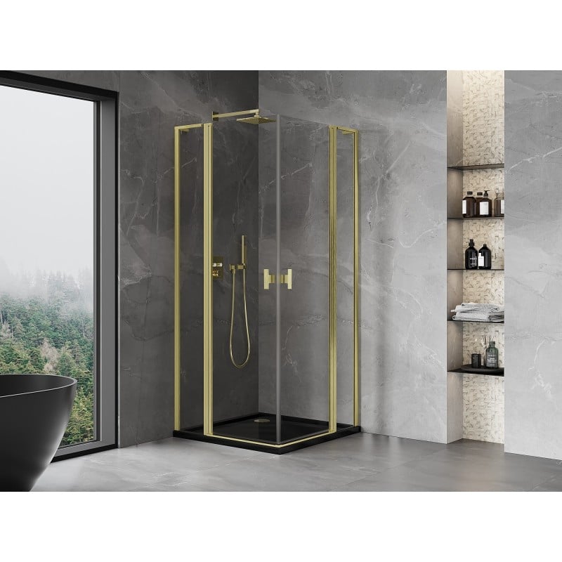 Mexen Mist L Duo Duschkabine schwingtür 90 x 90 cm, transparent, gebürstetes Gold - 8A4L-090-090-55-00