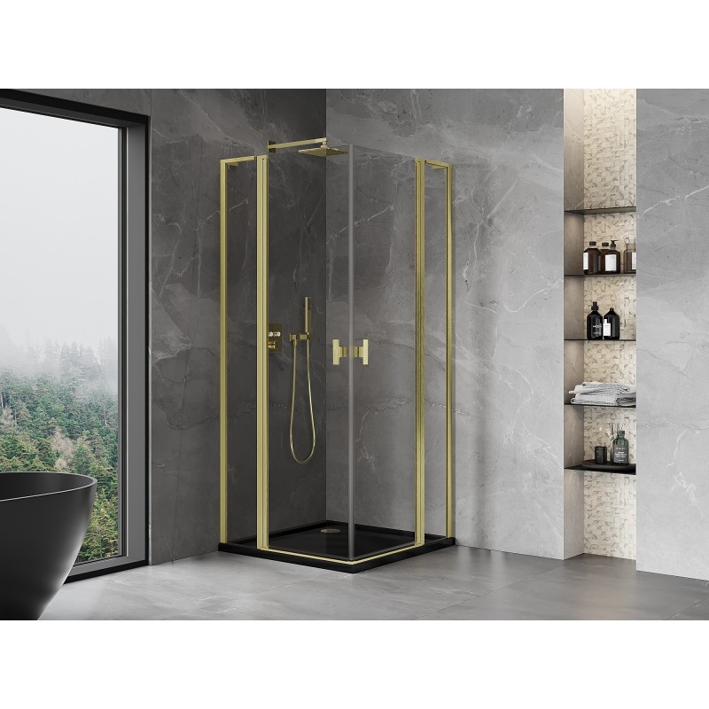 Mexen Mist L Duo Duschkabine schwenkbar 95 x 95 cm, transparent, gebürstetes Gold - 8A4L-095-095-55-00