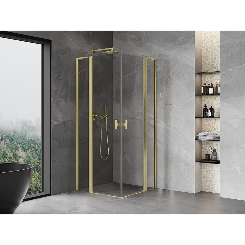 Mexen Mist L Duo Duschkabine schwenkbar 105 x 105 cm, transparent, gebürstetes Gold - 8A4L-105-105-55-00