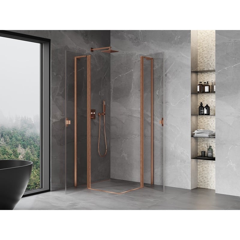 Mexen Mist L Duo Duschkabine mit Schwingtür 110 x 110 cm, transparent, gebürstetes Kupfer - 8A4L-110-110-65-00
