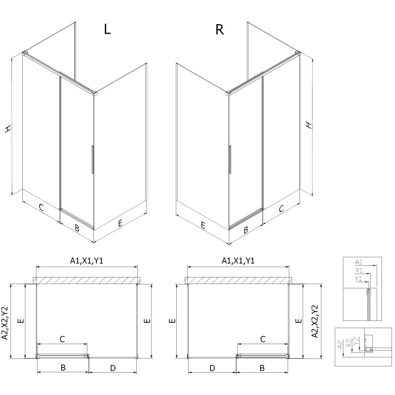 Mexen Rox-3S duschkabine 3-seitig schiebbar 90 x 110 cm, transparent, chrom - 8C2-090-110-01-00-3S