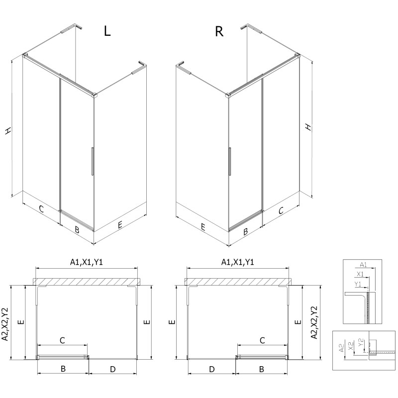 Mexen Rox-3S L 3-seitige Duschkabine, verschiebbar, 90 x 75 cm, transparent, Chrom - 8C2L-090-075-01-00-3S