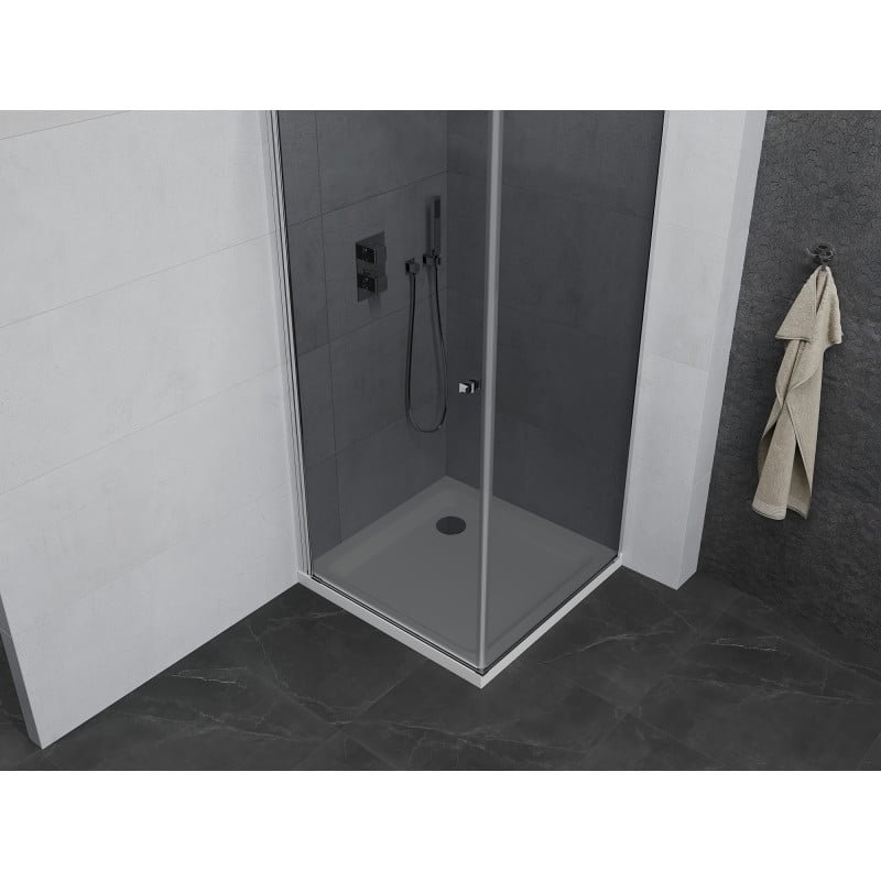 Mexen Pretoria Duschkabine schwenkbar 100 x 100 cm, grafit, chrom + Duschwanne Flat - 852-100-100-01-40-4010
