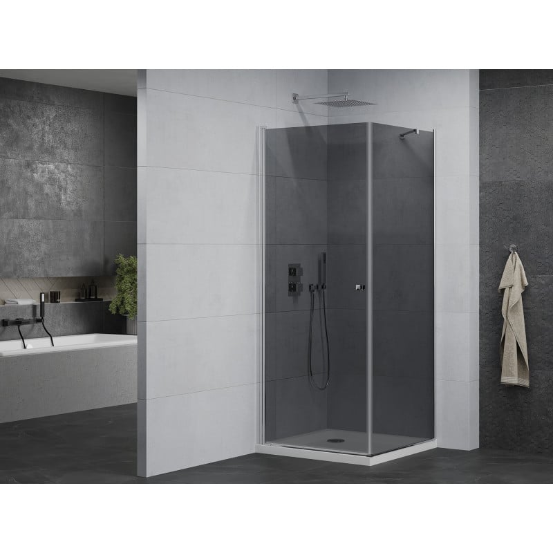 Mexen Pretoria Duschkabine schwenkbar 100 x 100 cm, grafit, chrom + Duschwanne Flat - 852-100-100-01-40-4010