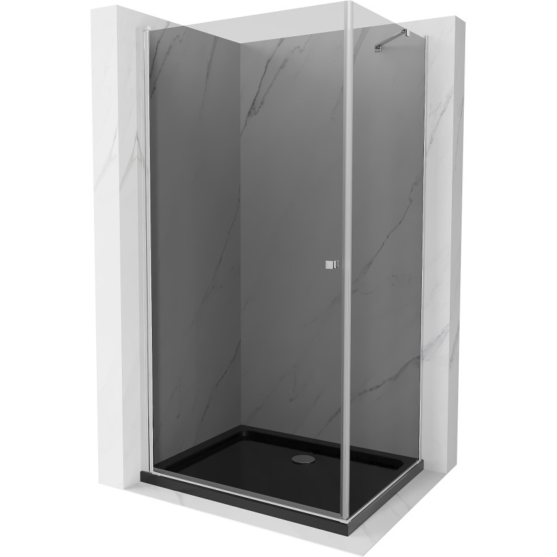 Mexen Pretoria Schwingdusche 100 x 90 cm, Grafit, Chrom + Flat Duschwanne, Schwarz - 852-100-090-01-40-4070
