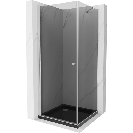 Mexen Pretoria Duschkabine schwenkbar 100 x 100 cm, Grafit, Chrom + Duschwanne Flat, Schwarz - 852-100-100-01-40-4070