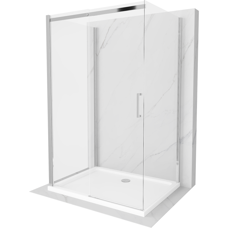 Mexen Omega-3S Duschkabine 3-seitig, schiebbar 100x80 cm, transparent, Chrom + Flat Duschwanne - 825-100-080-01-00-3s-4010