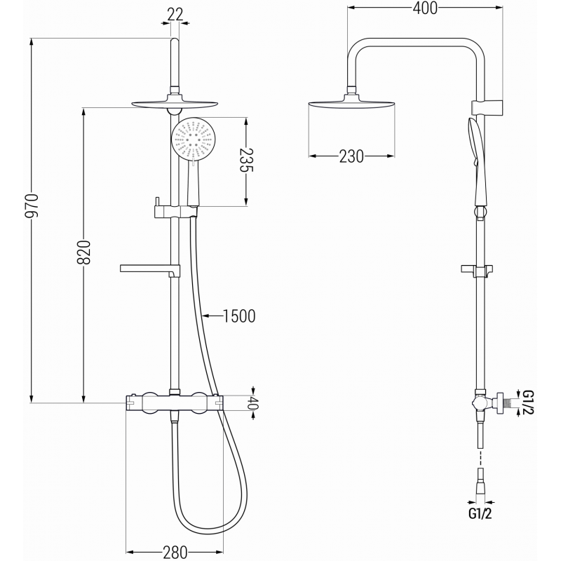 Mexen KX67 Aufputz-Duschset mit Regendusche und Thermostatbatterie, Chrom/Weiß - 771506791-00