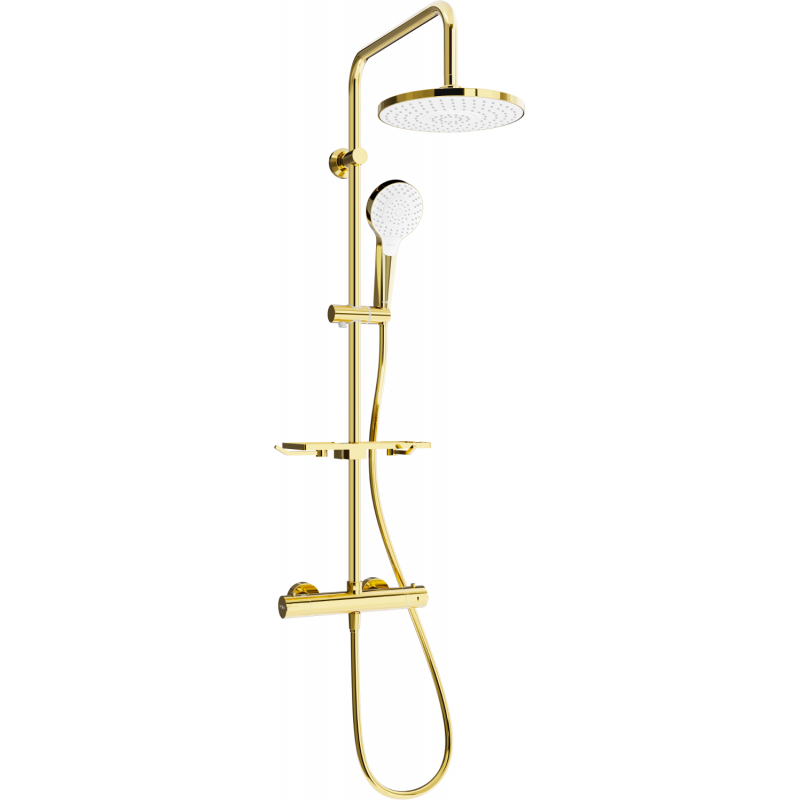 Mexen KT05 Aufputz-Duschset mit Regendusche und Thermostatarmatur, Gold/Weiß - 771500593-50