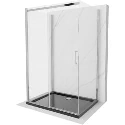 Mexen Omega Duschabtrennung, 3-wändig, einziehbar 100 x 100 cm, transparent, chrom + Duschwanne Flat - 825-100-100-01-00-3s-4070