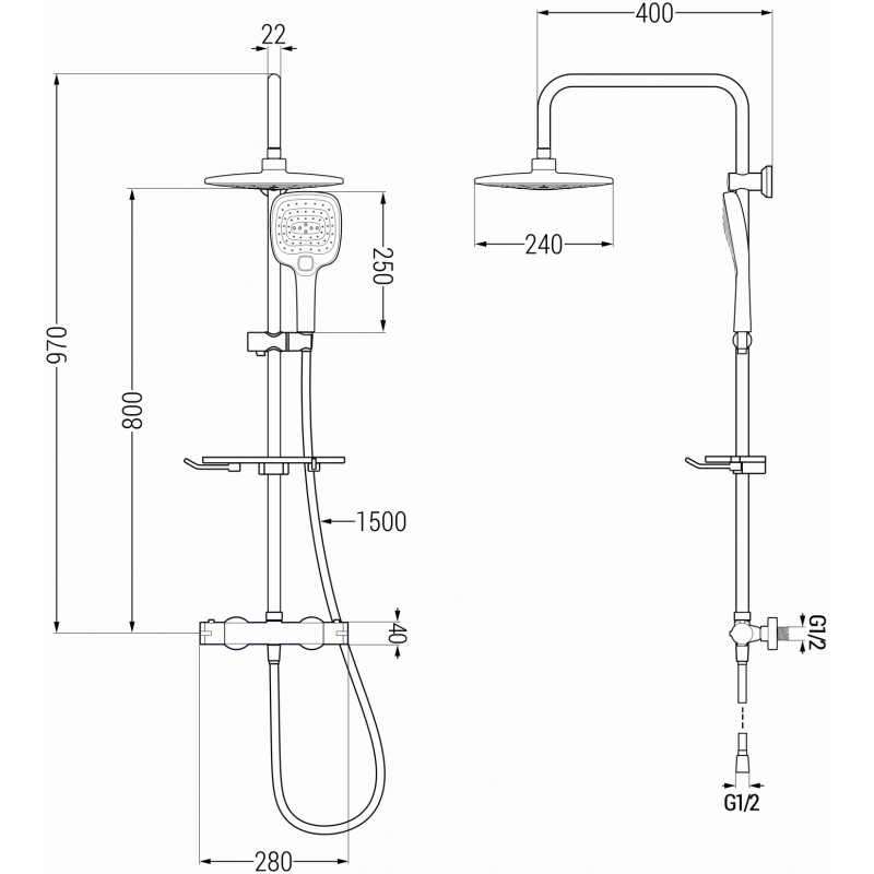 Mexen KT17 Aufputz-Duschset mit Regendusche und Thermostatarmatur, schwarz - 771501793-70