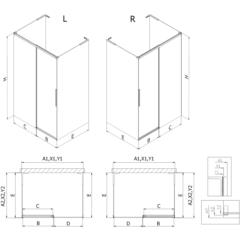 Mexen Rox-3S L 3-seitige, schiebbare Duschkabine 115 x 95 cm, transparent, schwarz - 8C2L-115-095-70-00-3S