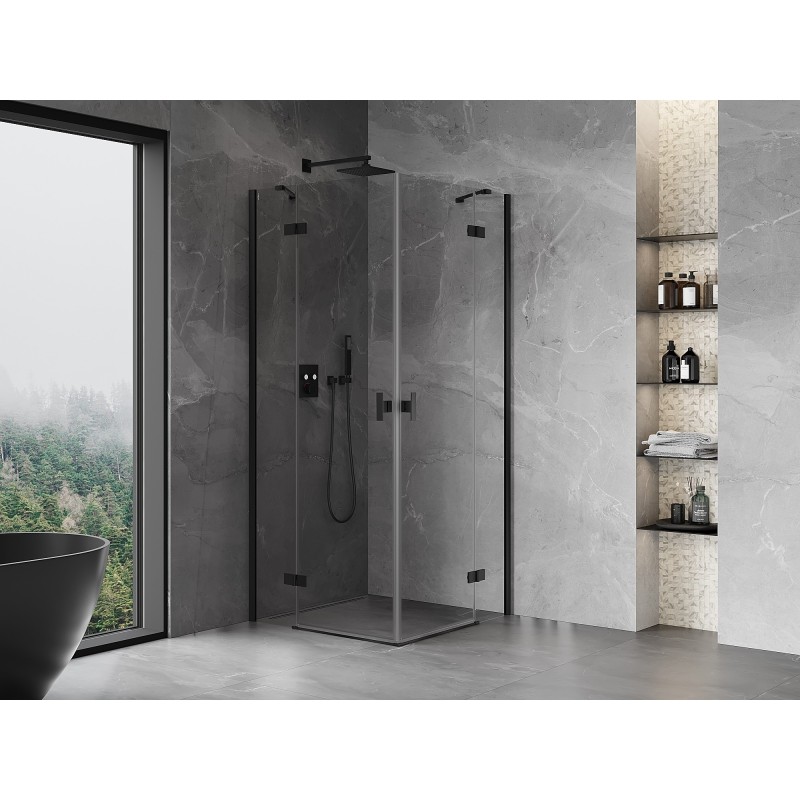 Mexen Mist-H Duo Duschkabine, schwenkbar 70 x 70 cm, transparent, schwarz - 8A5-070L-070P-70-00