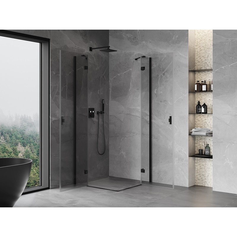 Mexen Mist-H Duo Duschkabine schwenkbar 80 x 80 cm, transparent, schwarz - 8A5-080L-080P-70-00