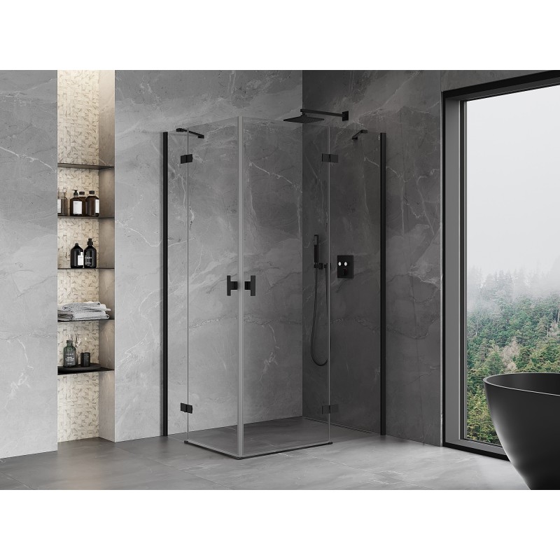 Mexen Mist-H Duo Duschkabine, schwenkbar, rechts, 70 x 75 cm, transparent, schwarz - 8A5-070L-075P-70-00