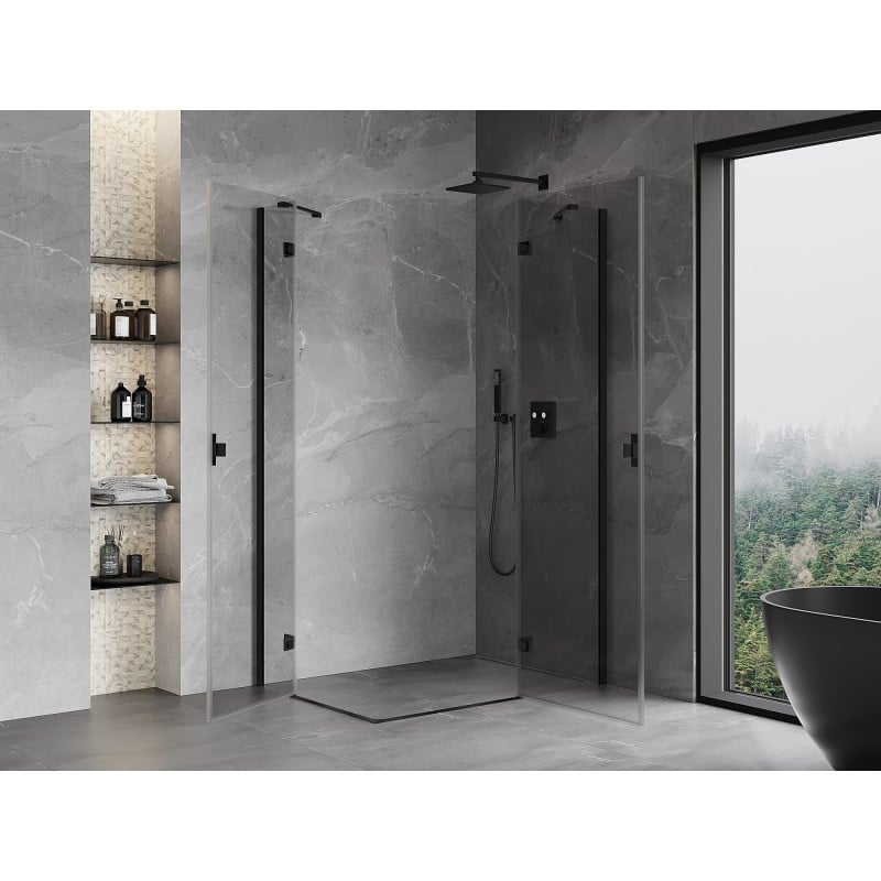 Mexen Mist-H Duo Duschkabine, anschlagend, rechts, 95 x 100 cm, transparent, schwarz - 8A5-095L-100P-70-00