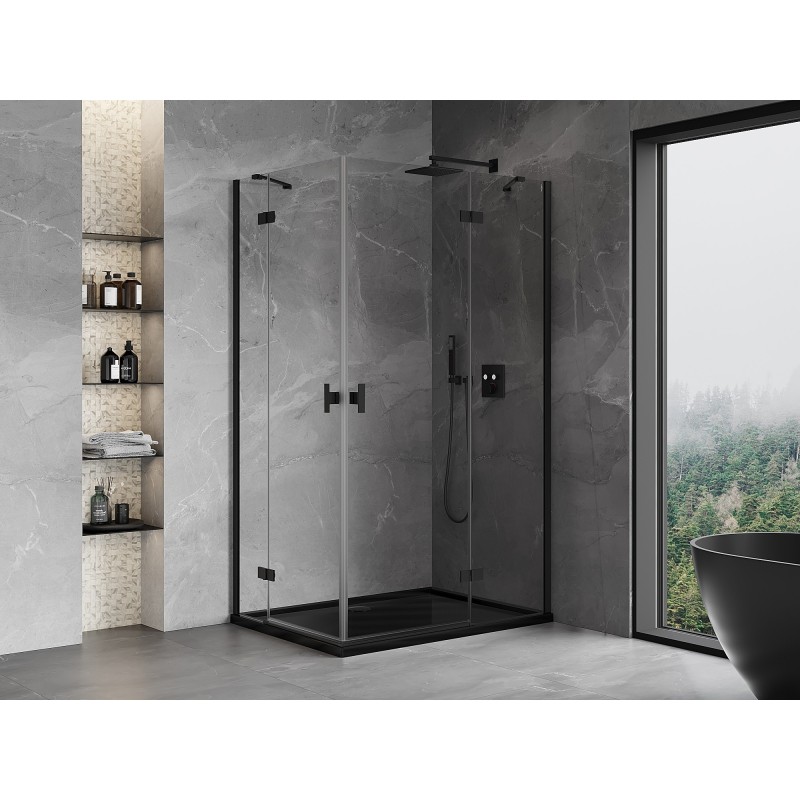 Mexen Mist-H Duo Duschkabine, rechts öffnend, 100 x 105 cm, transparent, schwarz - 8A5-100L-105P-70-00