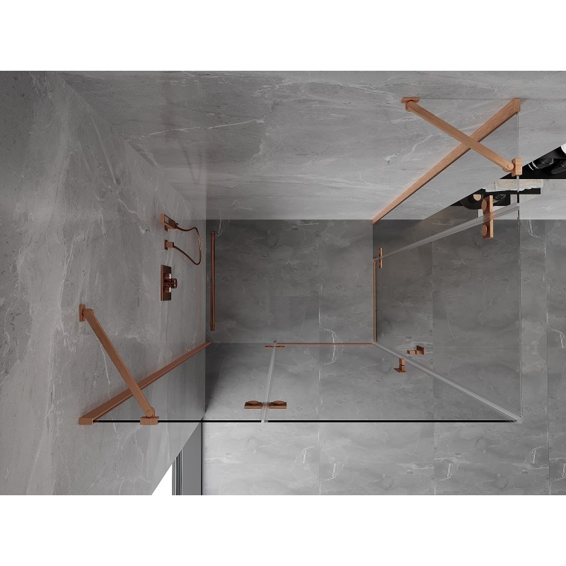 Mexen Mist-H Duo Duschkabine, schwenkbar, links, 75 x 70 cm, transparent, gebürstetes Kupfer - 8A5-075L-070P-65-00