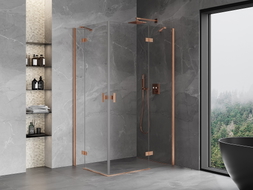 Mexen Mist-H Duo Duschkabine, rechts öffnend, 80 x 90 cm, transparent, gebürstetes Kupfer - 8A5-080L-090P-65-00