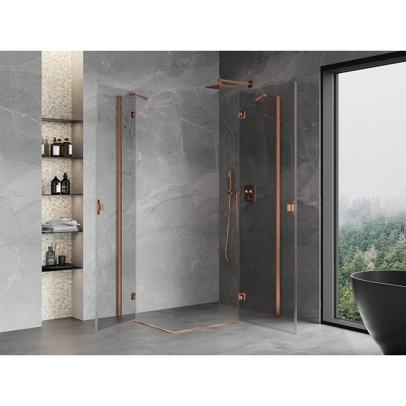 Mexen Mist-H Duo Duschkabine, rechte aufschwingbare Tür 90 x 120 cm, transparent, gebürstetes Kupfer - 8A5-090L-120P-65-00