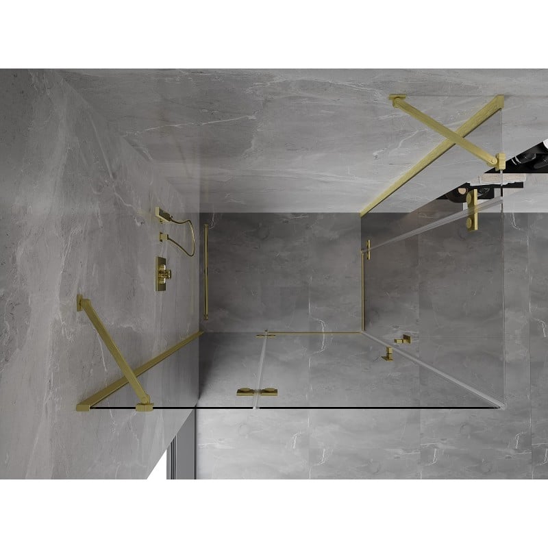 Mexen Mist-H Duo Duschkabine klappbar links 95 x 70 cm, transparent, gebürstetes Gold - 8A5-095L-070P-55-00