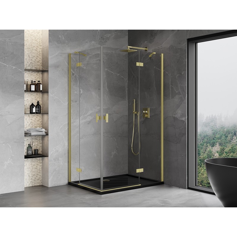 Mexen Mist-H Duo Duschkabine klappbar rechts 80 x 85 cm, transparent, gebürstetes Gold - 8A5-080L-085P-55-00