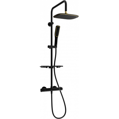 Mexen KT49 Aufputz-Duschset mit Regendusche und Thermostatarmatur, schwarz/gold - 771504993-75