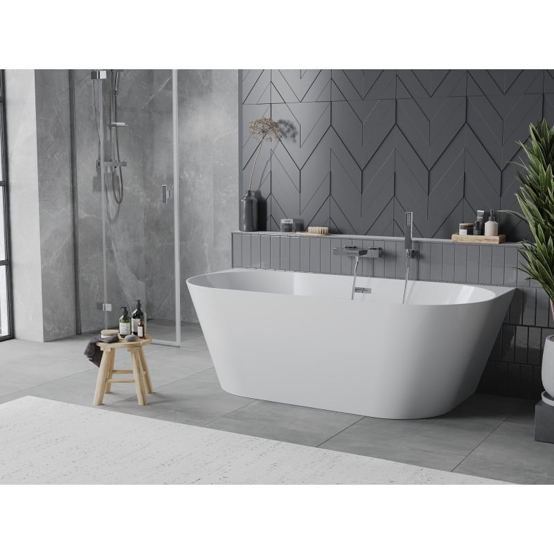 Mexen Oval Slim freistehende Anbauwanne 170 x 80 cm, weiß, Überlauf chrom - 52661708000-01