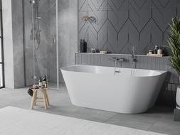 Mexen Oval Slim freistehende wandnahe Badewanne 170 x 80 cm, weiß, Überlauf chrom - 52661708000-01