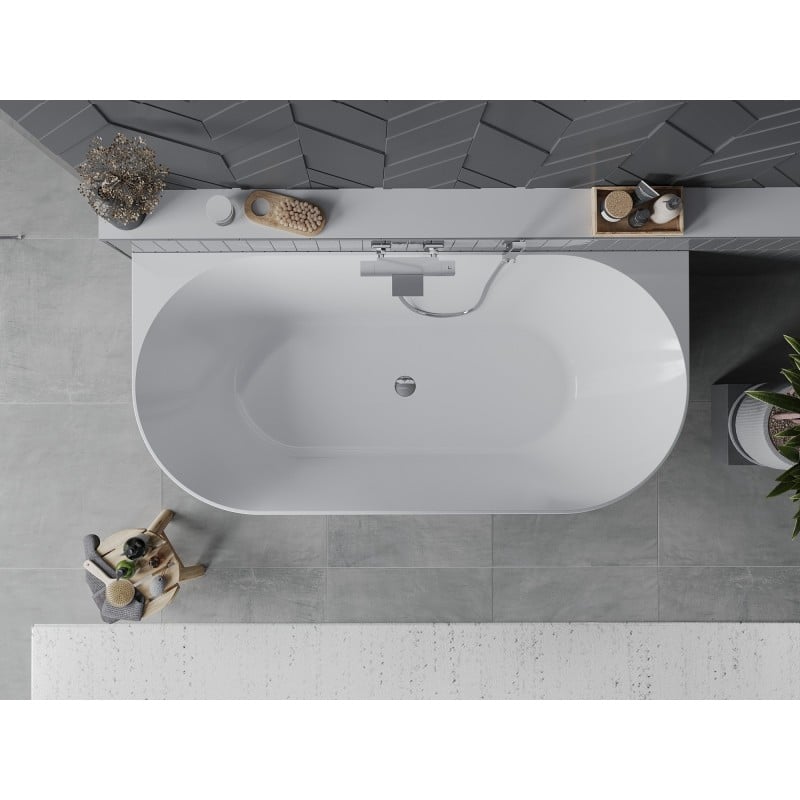 Mexen Oval Slim freistehende Anbauwanne 170 x 80 cm, weiß, Überlauf chrom - 52661708000-01