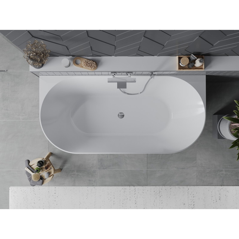 Mexen Oval Slim freistehende wandnahe Badewanne 170 x 80 cm, weiß, Überlauf chrom - 52661708000-01