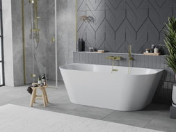 Mexen Oval Slim freistehende halbanliegende Badewanne 170 x 80 cm, weiß, Überlauf gold - 52661708000-50