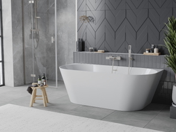 Mexen Oval Slim freistehende wandnahe Badewanne 170 x 80 cm, weiß, Überlauf gebürstetes Nickel - 52661708000-97