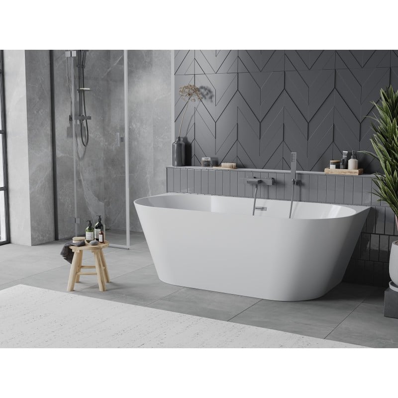 Mexen Oval Slim freistehende Wandbadewanne 170 x 80 cm, weiß, Überlauf Gun Metal - 52661708000-95