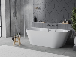 Mexen Oval Slim freistehende Wandbadewanne 170 x 80 cm, weiß, Überlauf Gun Metal - 52661708000-95