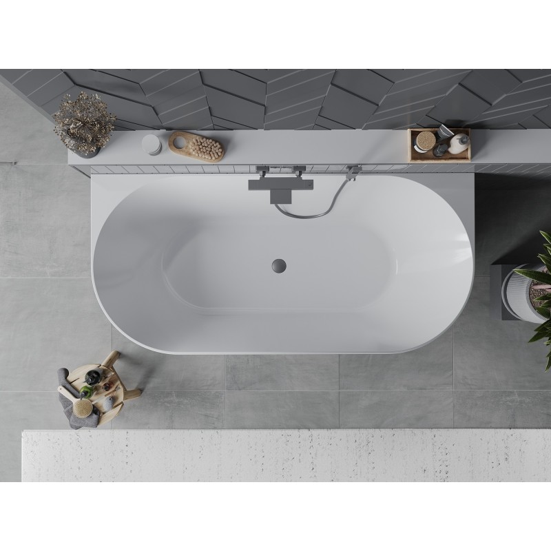 Mexen Oval Slim freistehende Wandbadewanne 170 x 80 cm, weiß, Überlauf Gun Metal - 52661708000-95