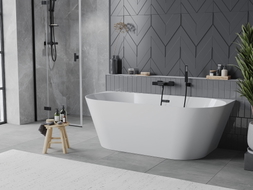 Mexen Oval Slim freistehende wandmontierte Wanne 170 x 80 cm, weiß, schwarzer Überlauf - 52661708000-70